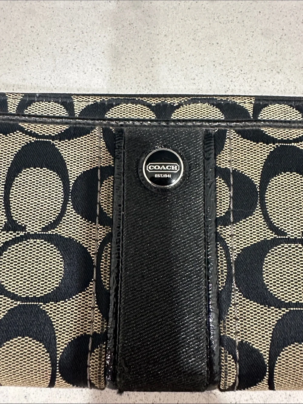 Coach Black and Tan Signature Canvas Wristlet